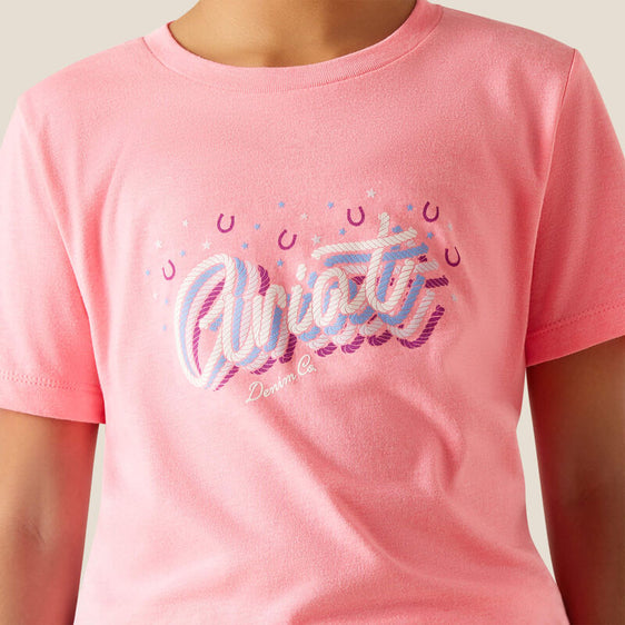 Ariat Girls Rainbow Script T-Shirt - Neon Pink Heather [Siz:L]