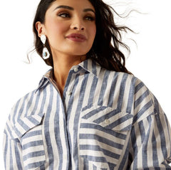 Ariat Womens Baggy Button Up Long Sleeve Shirt - Coastal Stripe [Siz:XS]