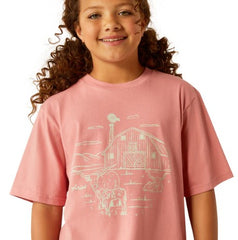 Ariat Girls Farm Scene SS T-Shirt [Col:Dusty Rose Siz:XS]