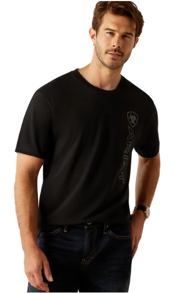 Ariat Mens S/S Tee Vertical Logo - Ebony Black [Siz:M]