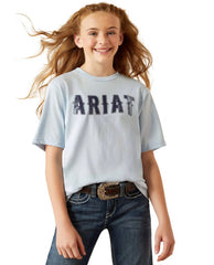 Ariat Girls Fancy Type Short Sleeve Tee - Sky Blue [Siz:XS]