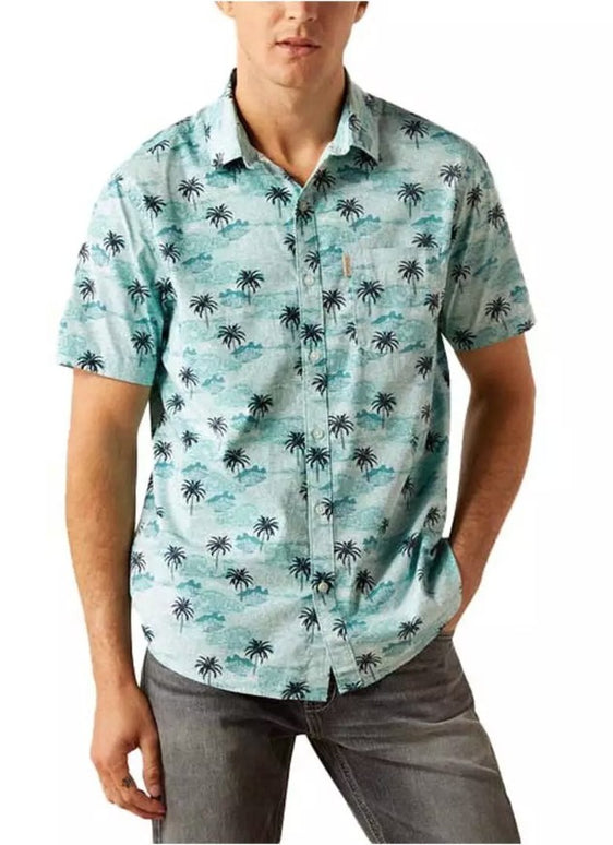 Ariat Mens Maverick Modern Short Sleeve Shirt - Turquoise [Siz:S]