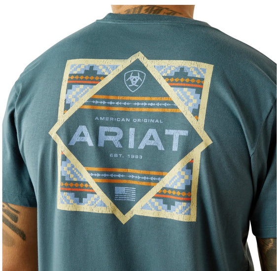 Ariat Mens Puebla Serape Short Sleeve Tee - Lagoon Green [Siz:S]