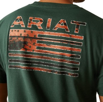 Ariat Mens Rustic Wood Flag Short Sleeve Tee - Forest Green [Siz:S]