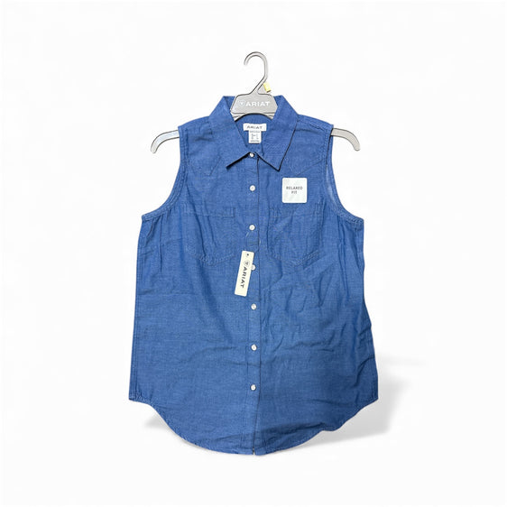 Ariat Womens Billie Jean Sleeveless Shirt - Light Blue Chambray [Siz:S]