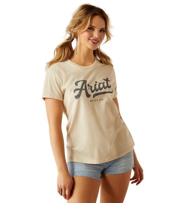 Ariat Womens Boot Script Short Sleeve Tee - Natural [Siz:S]