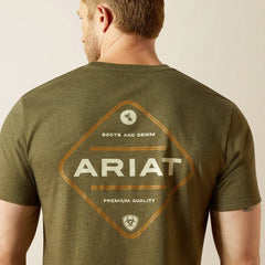 Ariat Mens Roped Diamond Short Sleeve Tee - Military Heather [Siz:S]