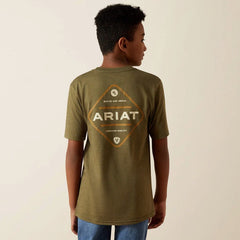 Ariat Boys Roped Diamond Short Sleeve Tee - Military Heather [Siz:XS]
