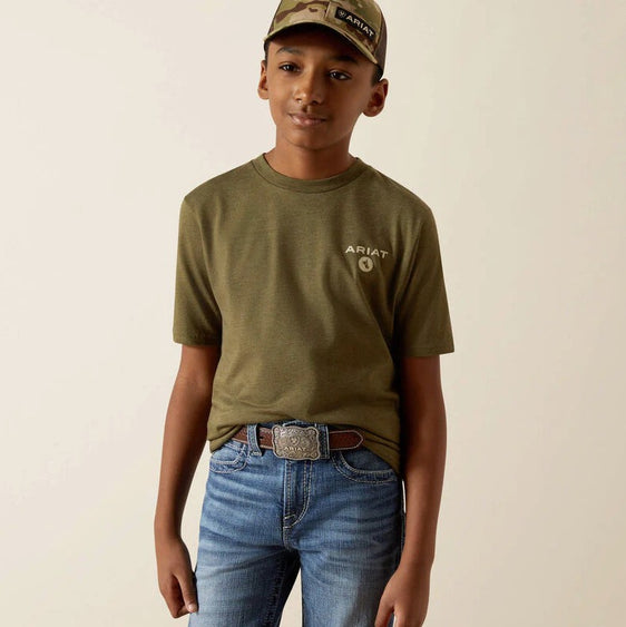 Ariat Boys Roped Diamond Short Sleeve Tee - Military Heather [Siz:XS]