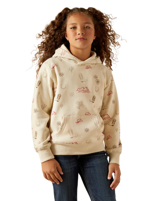 Ariat Girls Western Stamps Hoodie - Layla Print [Siz:XS]