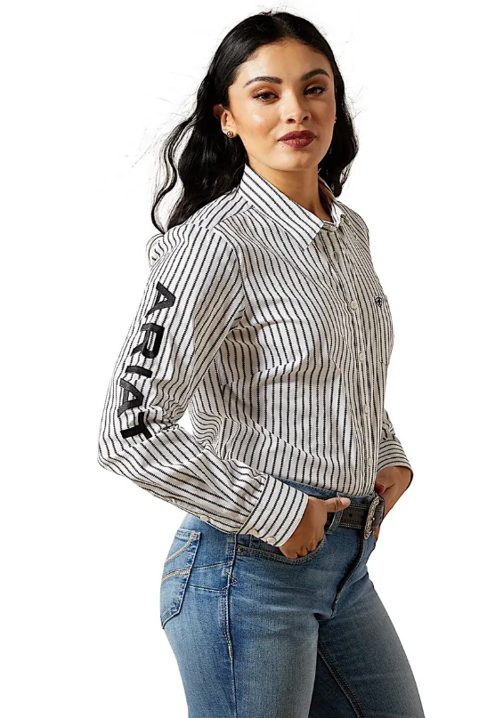 Ariat Womens Kirby Stretch Long Sleeve Shirt - Black/White Triangle Stripe [Siz:S]
