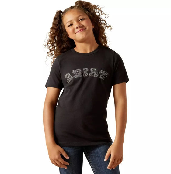 Ariat Girls Boot Stitch Logo Short Sleeve Tee - Black [Siz:XS]