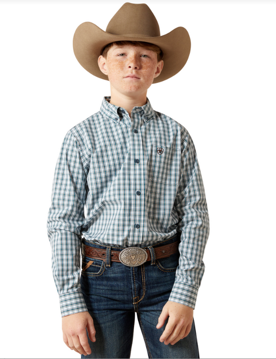 Ariat Boys Pro Series Townes L/S Shirt - Dark Teal [Siz:XS/7]
