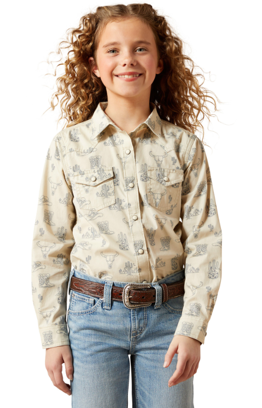 Ariat Girls Mila Snap L/S Shirt - Deserted Print [Siz:XS/7]
