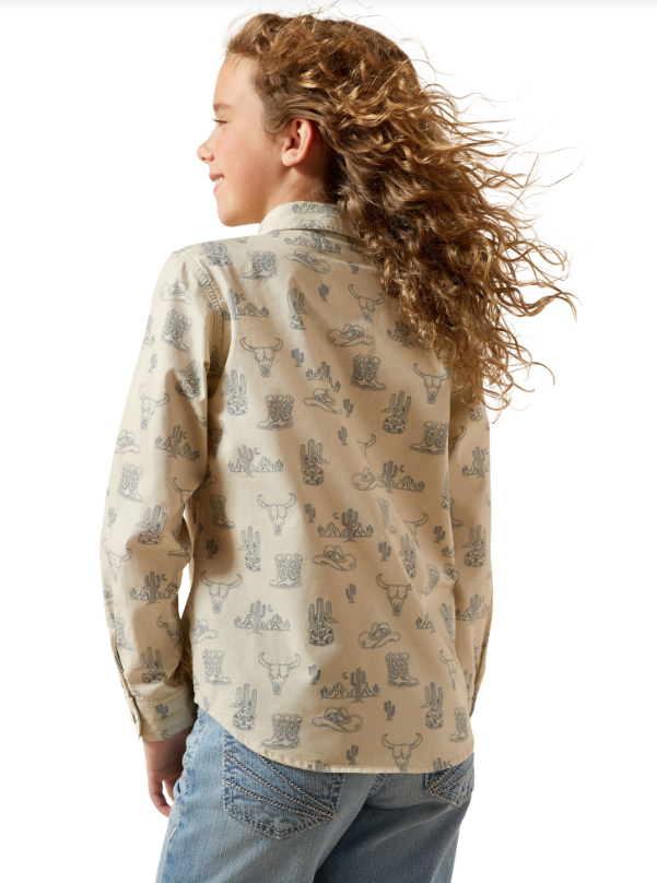 Ariat Girls Mila Snap L/S Shirt - Deserted Print [Siz:XS/7]