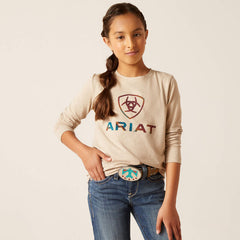 Ariat Girls Serape Shield Long Sleeve Tee - Oatmeal Heather