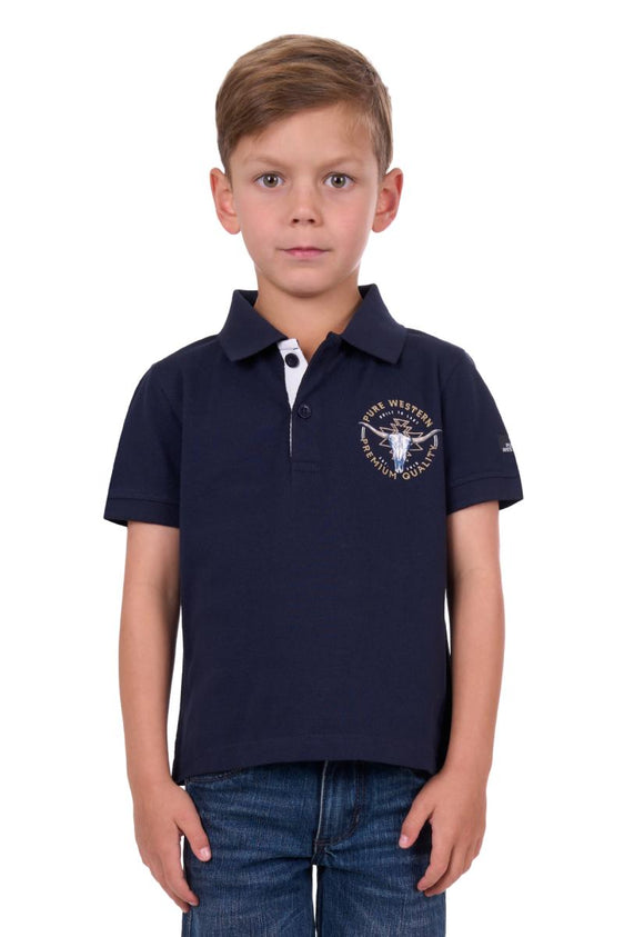 Pure Western Boys Mack Short Sleeve Polo - Navy