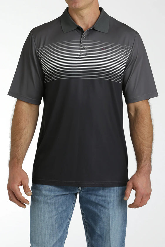 Cinch Mens Arenaflex Grey Stripe Polo