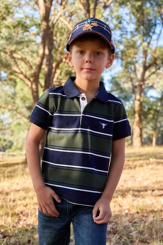 Pure Western Boys Carl Short Sleeve Polo - Navy/Green