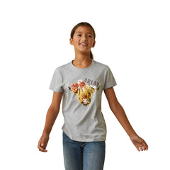Ariat Girls Highlander Rose Short Sleeve T-Shirt - Heather Grey