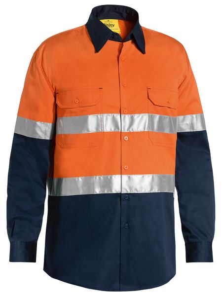 Bisley Taped Hi Vis Cool Lightweight Shirt - Orange/Navy