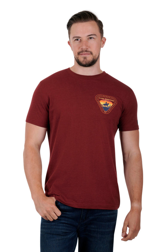 Pure Western Mens Cleveland Short Sleeve Tee - Red Marle