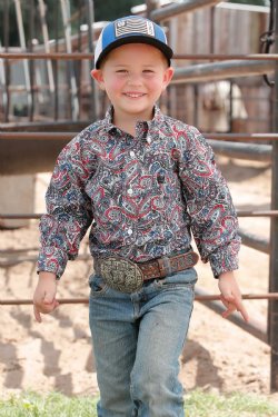 Cinch Boys Paisley Print Button Down Shirt - Roya/Black/Red