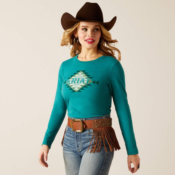 Ariat Womens Southwest Logo Long Sleeve T-Shirt - Teal Green Heather