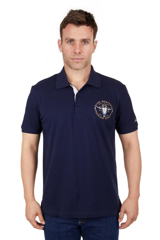 Pure Western Mens Mack Short Sleeve Polo - Navy