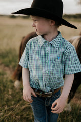 Little Windmill Clothing Co Boys Colton Short Sleeve Shirt - Fresh Green & Blue Gingham