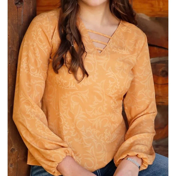 Cinch Womens Piper Long Sleeve Blouse - Gold