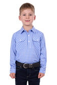 Hard Slog Kids Ron Half Button Long Sleeve Shirt - Blue/White