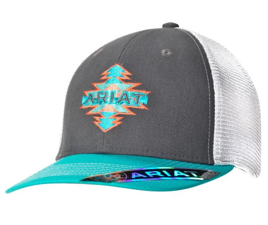 Ariat Womens A Fit Cap Aztex Logo - Charcoal/White/Turquoise