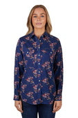 Hard Slog Womens Belle Full Button Long Sleeve Shirt - Navy