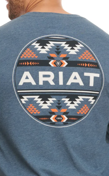 Ariat Men's Sailor Blue Aztec Logo Graphic T-Shirt - Blue Heather