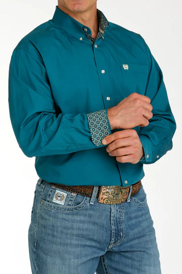 Cinch Mens Solid Teal Button Down Shirt