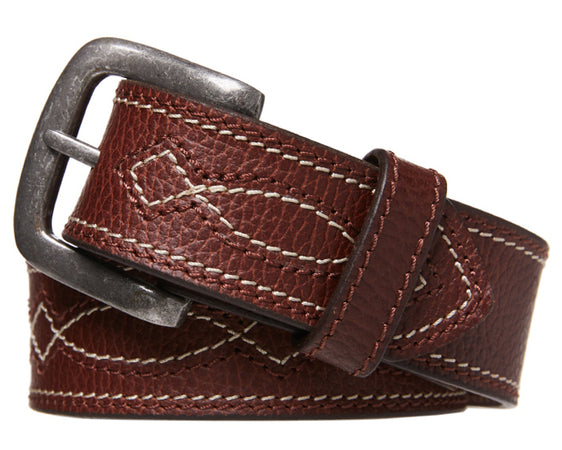 Statesman PBR Genuine Leather Decor Stitch Belt - Brown