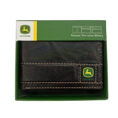 John Deere Brown Antique Leather Stitched Bi-Fold Wallet