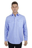 Hard Slog Mens Ron Half Button Long Sleeve Shirt - Blue/White