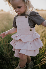 Little Windmill Clothing Co "Lottie" Blush Denim Ruffle Overall Dress