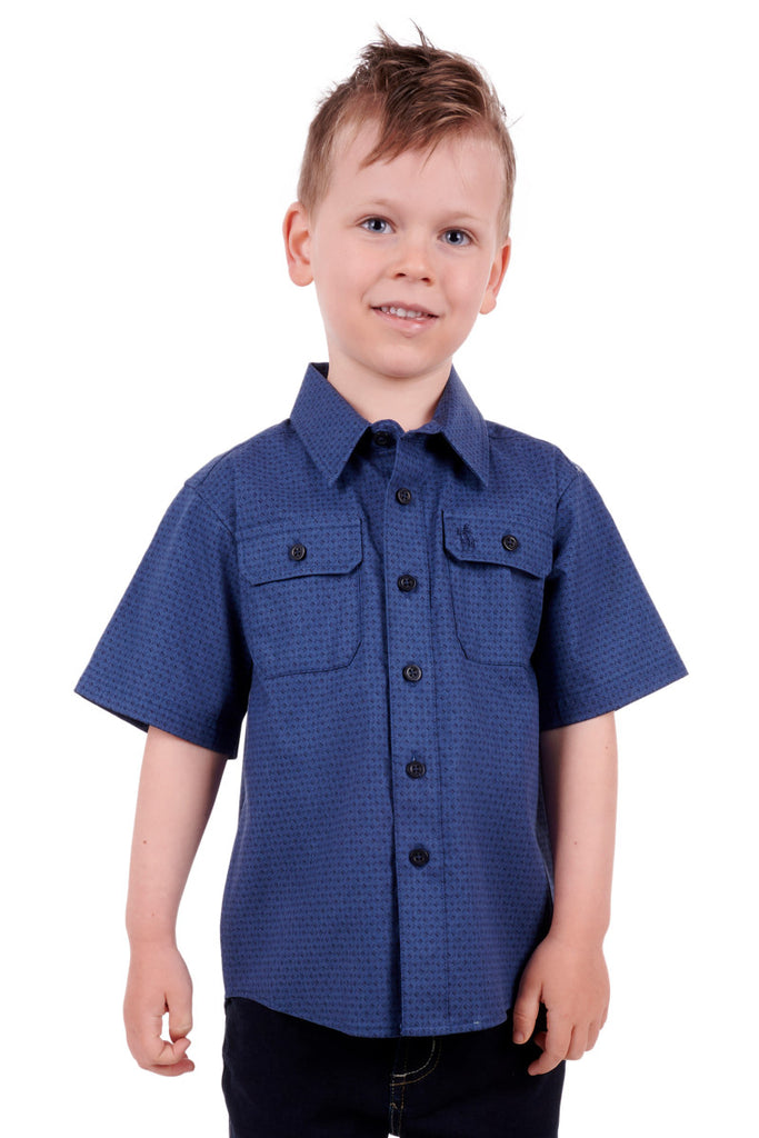 Thomas Cook Boys Edward Short Sleeve Shirt - Denim/Navy