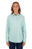 Hard Slog Womens Lize Half Button Long Sleeve Shirt - Teal