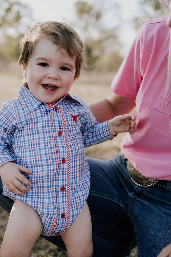 Little Windmill Clothing Co Harvey Baby Romper - Blue Checked