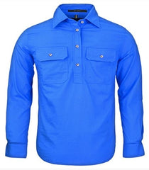 Kids Pilbara Closed Front L/S Shirt [Col:Cobalt Blue Siz:Y0]