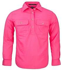 Kids Pilbara Closed Front L/S Shirt [Col:Hot Pink Siz:Y0]