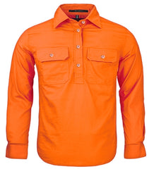 Kids Pilbara Closed Front L/S Shirt [Col:Tangerine Siz:Y0]