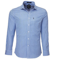 Pilbara Mens Single Pocket Long Sleeve Shirt [Col:Emerald/White Stripe Siz:M]