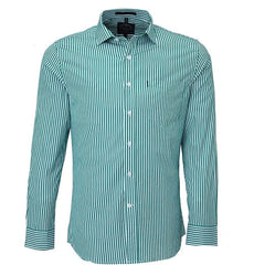 Pilbara Mens Single Pocket Long Sleeve Shirt [Col:Emerald/White Stripe Siz:M]