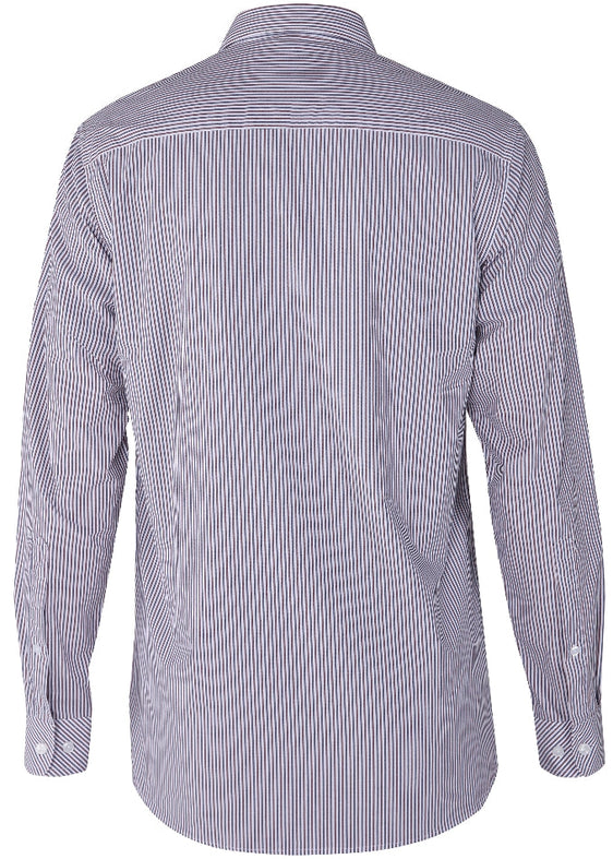 Pilbara Mens Y/D Stripe, Dual Pocket, L/S Shirt [Col:Maroon/Navy/White Siz:M]