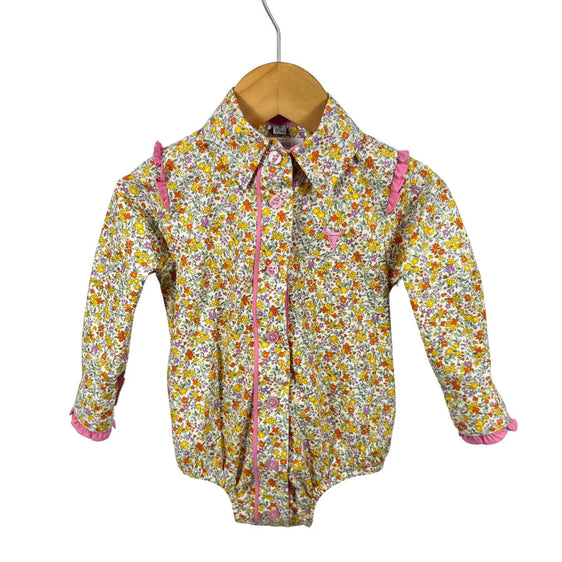 Little Windmill Clothing Co Penelope Lemon Florals Long Sleeve Flutter Romper [Siz:1]